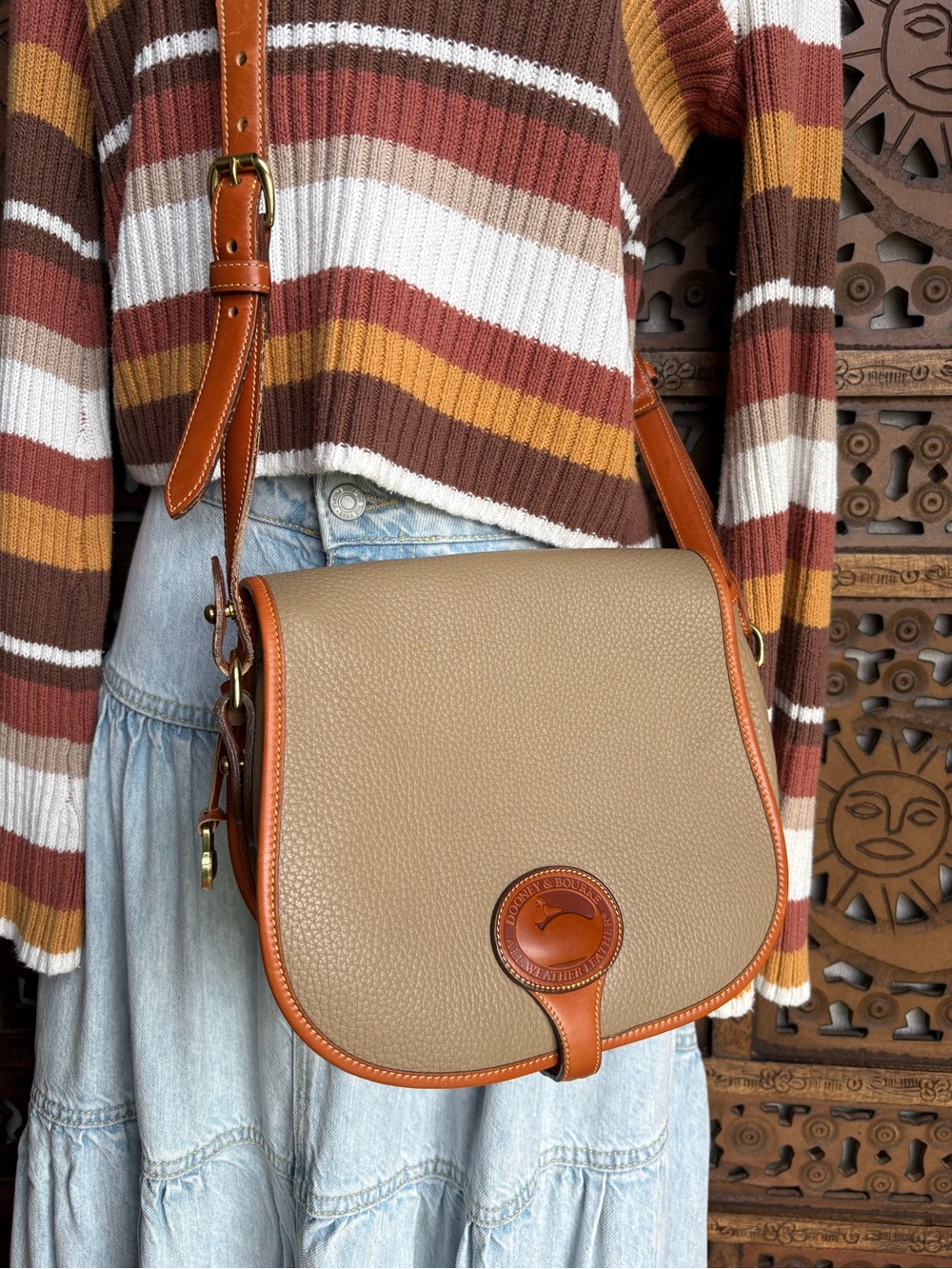 VTG Dooney & Bourke All-Weather Leather (AWL) Saddle Bag - Tan/Taupe - (90s)